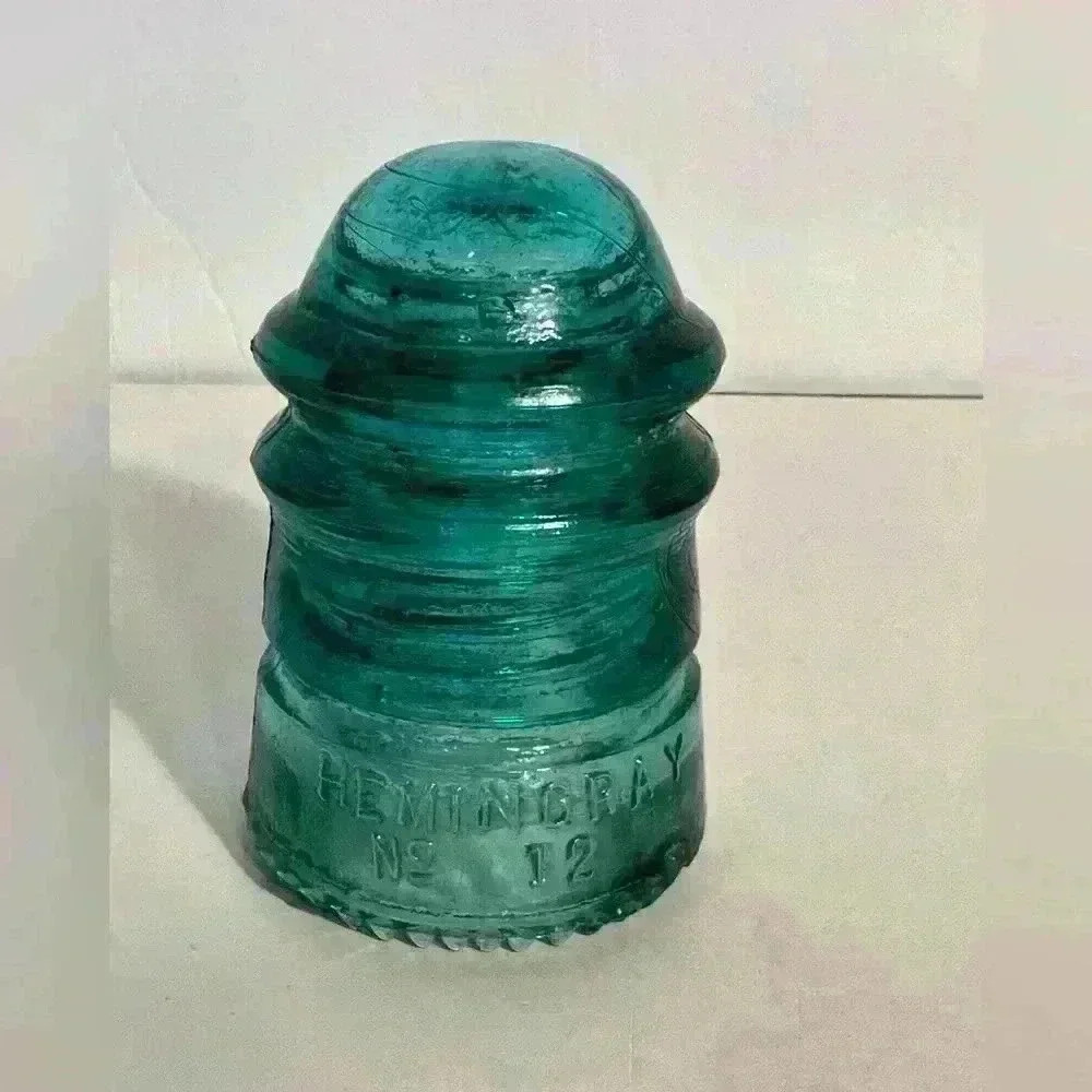 Hemingray No 12 Vintage Glass Electrical Insulator Green/Blue Patent May 2 1892
